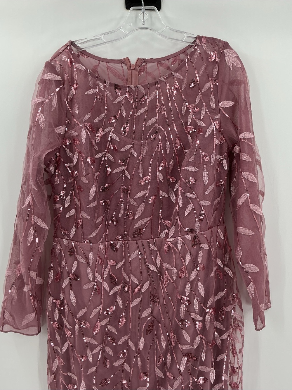 Sequin Leaf Embroidered Mermaid Gown Mauve 3/4 Sleeve Formal Dress S - Picture 8 of 13